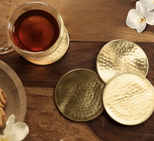 Brass Coasters - Set of 4/6 - Matt Finish Hammered Table Coasters For Drinks | Kitchen Decor Items - Image 2